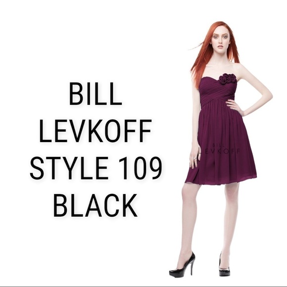 NWT - Bill Levkoff Style #109 Black Chiffon Strapless Short Formal Dress Size 12 - Picture 1 of 11
